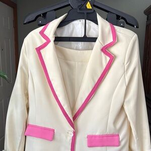 Women's Cream Blazer and Trousers with Pink Trim